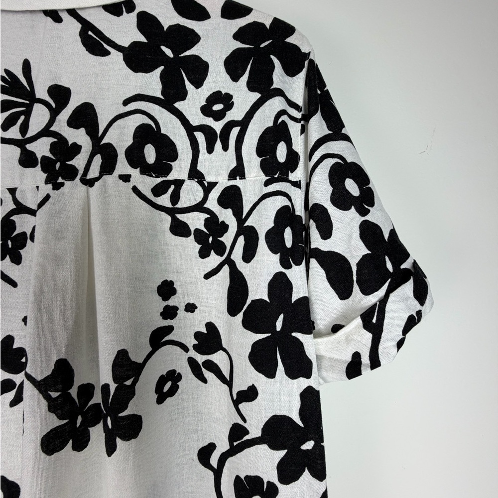 Linen Blend Zara Shirt Dress Minimalist Black White Print Button Down Pockets XL - Picture 12 of 16